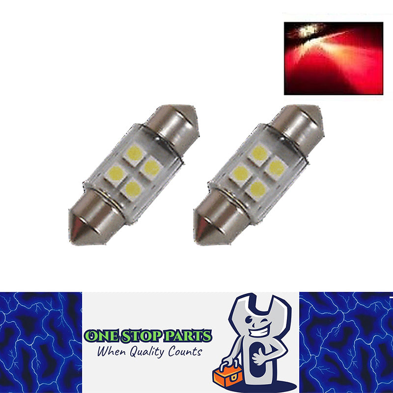 2 X 12V 31mm RED 8 SMD DOUBLE SIDED FESTOON LED GLOBE 64LM INTERIOR LED GLOBES