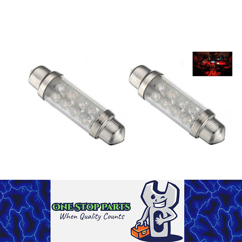 2 x 12V RED 32mm 8 LED FESTOON GLOBE 32 LUMENS FOR INTERIOR LIGHT GLOBE