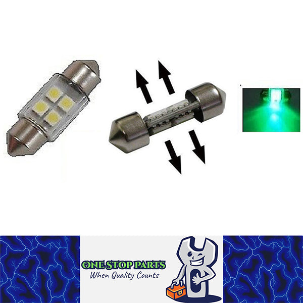 GREEN 12V 36mm 8 SMD DOUBLE SIDE FESTOON GLOBE 64 LUMENS 360 DEGREE LIGHT