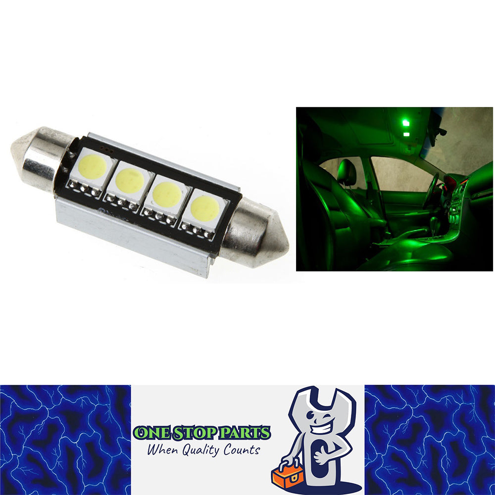CANBUS 12V GREEN 39mm 4 SMD FESTOON GLOBE 88 LUMENS VERY BRIGHT FESTOON LED