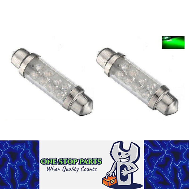 2 x 12V GREEN 39mm 8 LED FESTOON GLOBE 32 LUMENS FOR INTERIOR LIGHT GLOBE