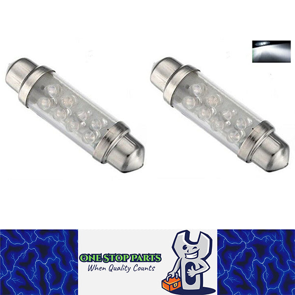 2 x 12V WHITE 39mm 8 LED FESTOON GLOBE 32 LUMENS FOR INTERIOR LIGHT GLOBE