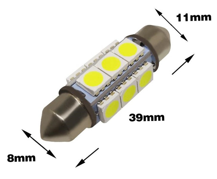 12V WHITE 39mm 12 SMD FESTOON GLOBE 264 LUMENS VERY BRIGHT FESTOON LED