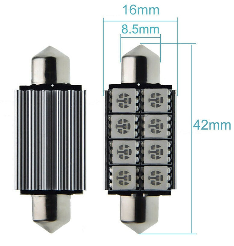 12V 42mm 8 SMD COOL WHITE FESTOON 176 LUMENS VERY BRIGHT WHITE FESTOON LED