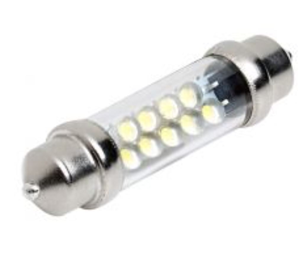 12V Red 43mm Festoon 9 LED FESTOON GLOBE 36 LUMENS FOR INTERIOR LIGHT GLOBE