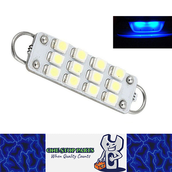 12V BLUE 44mm RIGID LOOP END 12 SMD LED GLOBE 96LM LOOP END FESTOON FOR VISOR