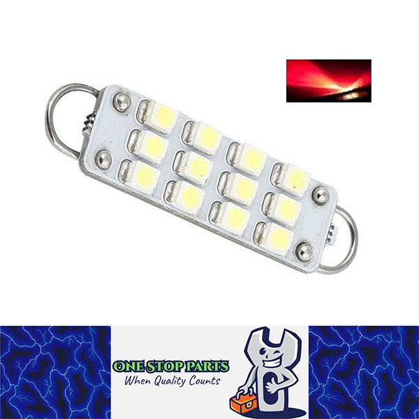 12V RED 44mm RIGID LOOP END 12 SMD LED GLOBE 96LM LOOP END FESTOON FOR VISOR