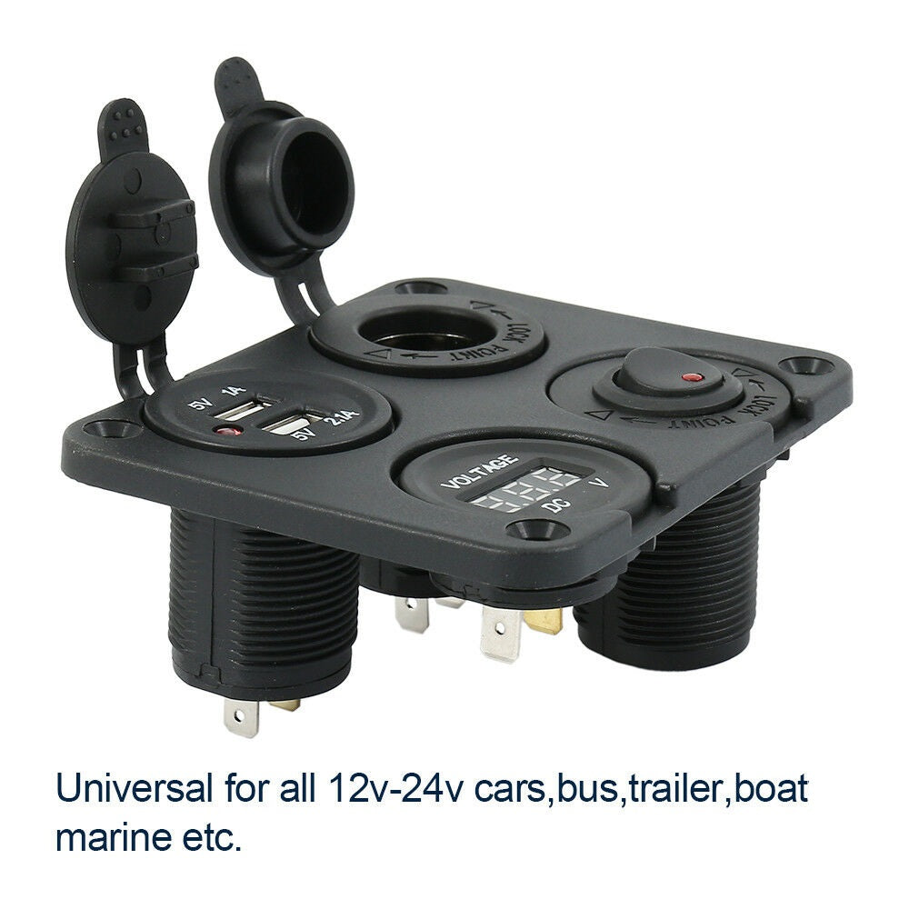 4in1 12V Switch Panel Marine Boat USB Charger Voltmeter Switch and Power Socket