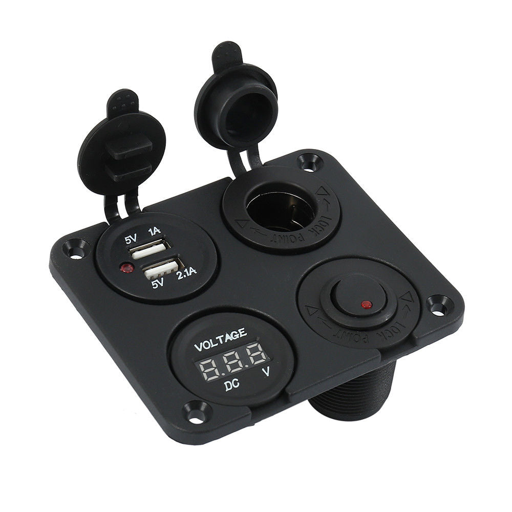 4in1 12V Switch Panel Marine Boat USB Charger Voltmeter Switch and Power Socket