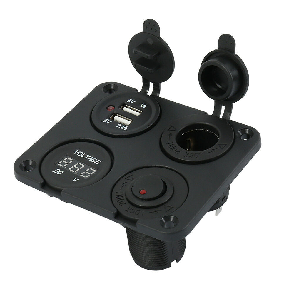 4in1 12V Switch Panel Marine Boat USB Charger Voltmeter Switch and Power Socket