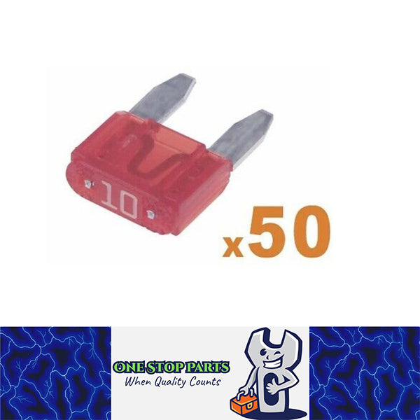 50 x 10amp Mini Blade Fuses Red Mini Wedge Fuse 50pc Pack FREE DELIVERY BULK BUY