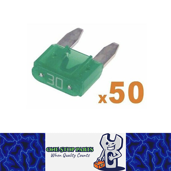 50 x 30amp Mini Blade Fuses Green Mini Wedge Fuse 50pc Pack BULK BUY