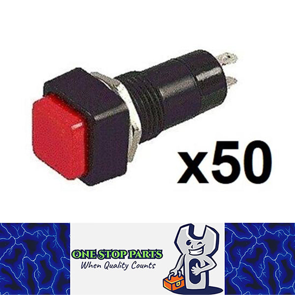 50 x RED PUSH BUTTON ON/OFF SWITCH 12V 3AMP SMALL WITH SQUARE HEAD