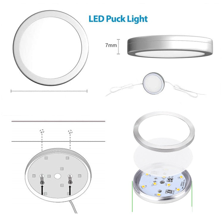 2 x 12V 60MM ROUND PUCK LIGHT THIN SURFACE MOUNT WARM WHITE (NO SWITCH STYLE)