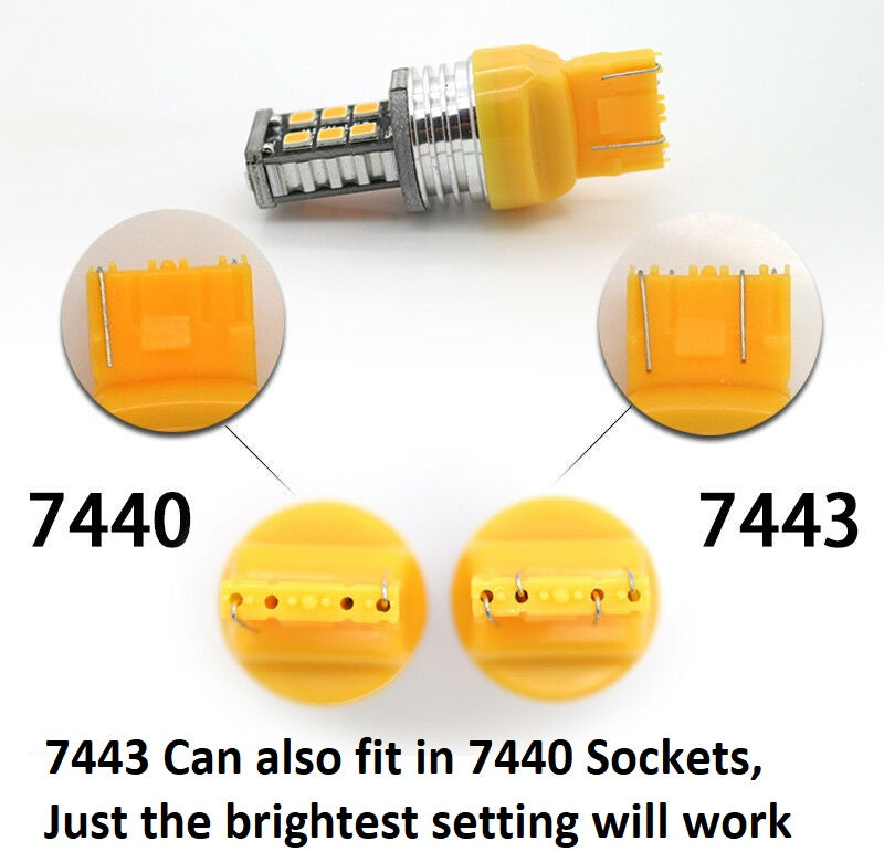 2 x 12V T20 AMBER LED 7443 7440 LIGHT GLOBE 15 SMD SUPER BRIGHT 300/380 LUMENS