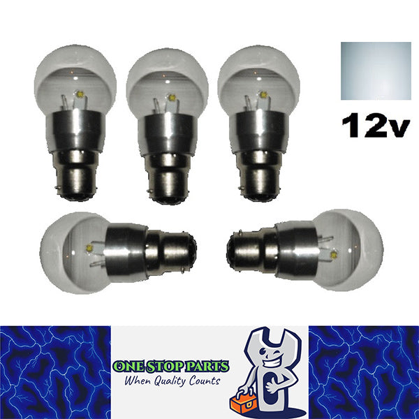 5pcs B22 LED Light Bulb 12V 3W Globe Lights RV/Boat/Solar Cool White 270 Lumens