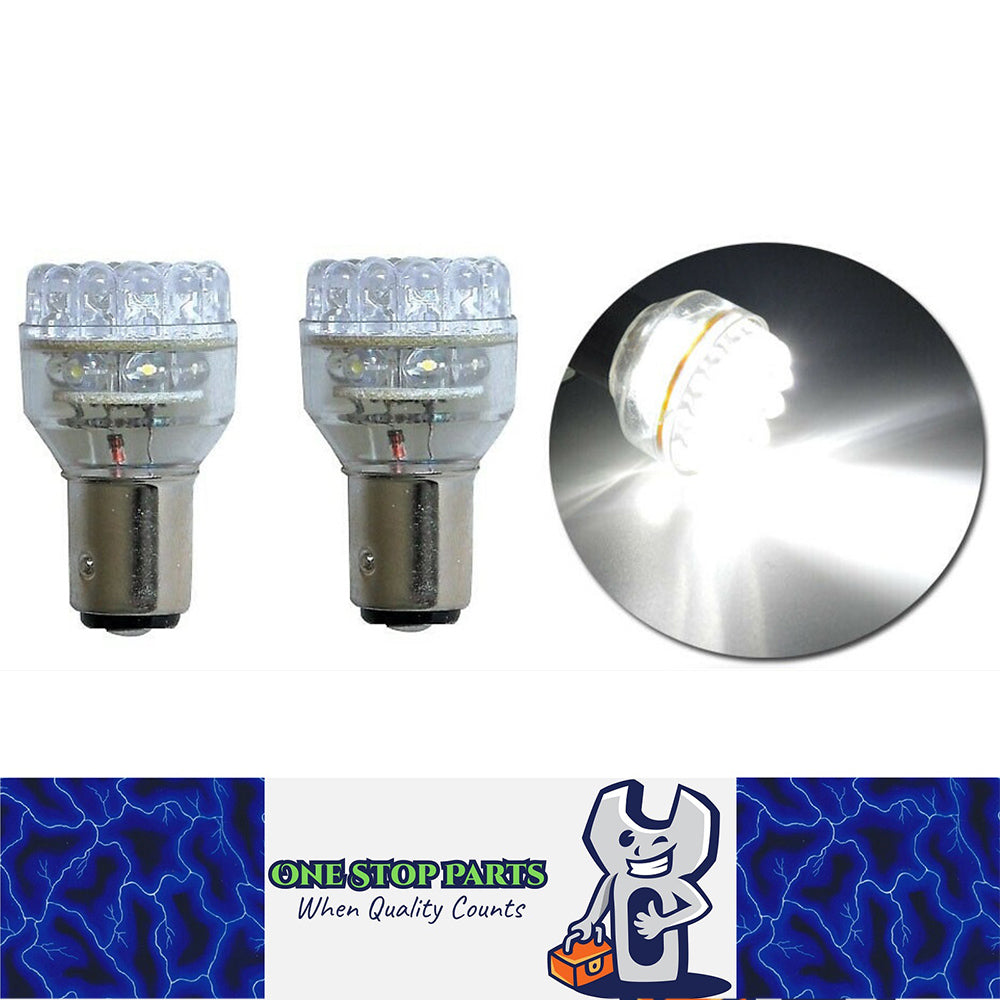 2 x BA15S 12V 24 LED COOL WHITE 192 LUMENS CARAVAN CAR BIKE BOAT LED GLOBES