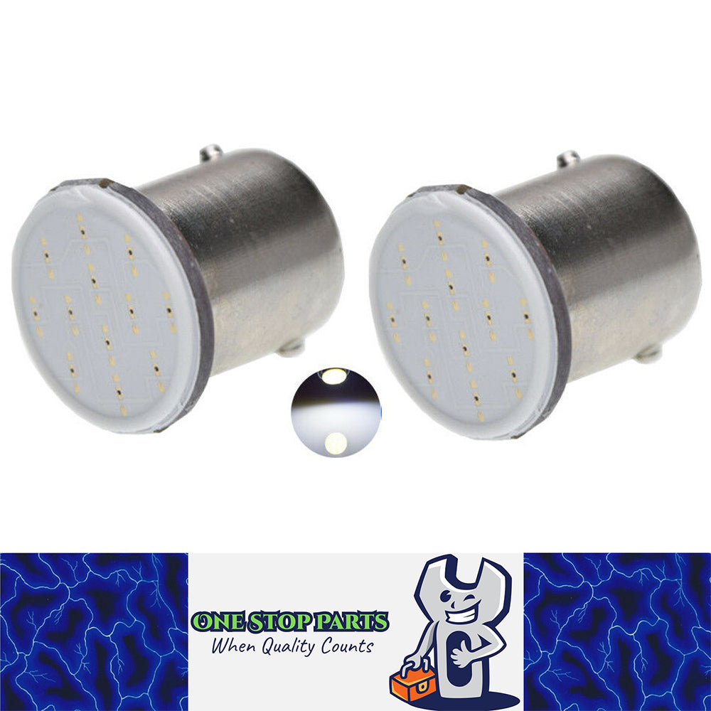 2 X BA15S COOL WHITE 12V COB 100 LUMENS 1156 WHITE COB FLAT FACE LED GLOBE 2PCS