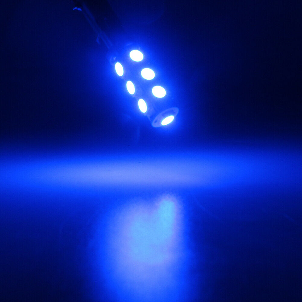 2 x 12v BLUE BA9S 13 SMD 5050 360 DEGREE LIGHT 160LM 38MM X 12MM BA9S LED