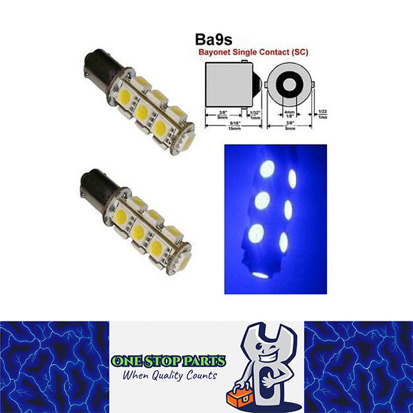 2 x 12v BLUE BA9S 13 SMD 5050 360 DEGREE LIGHT 160LM 38MM X 12MM BA9S LED