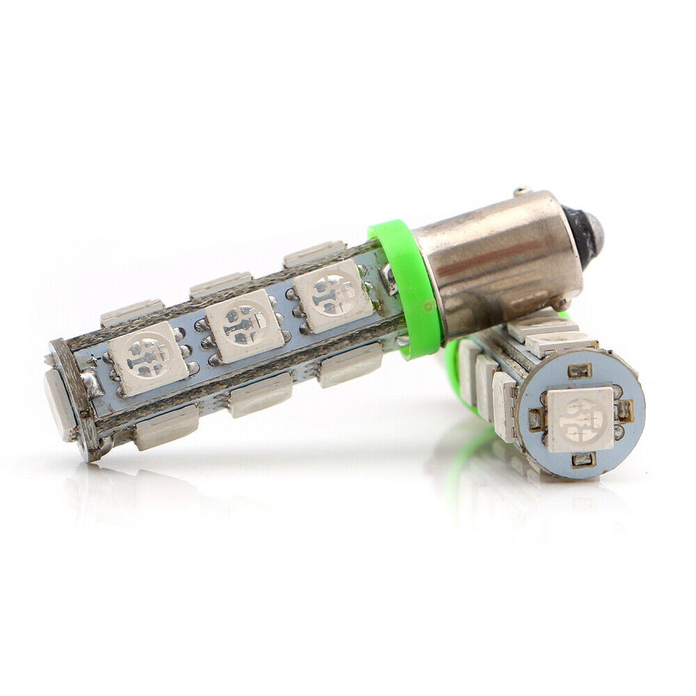 2 x 12v GREEN BA9S 13 SMD 5050 360 DEGREE LIGHT 160LM 38MM X 12MM BA9S LED
