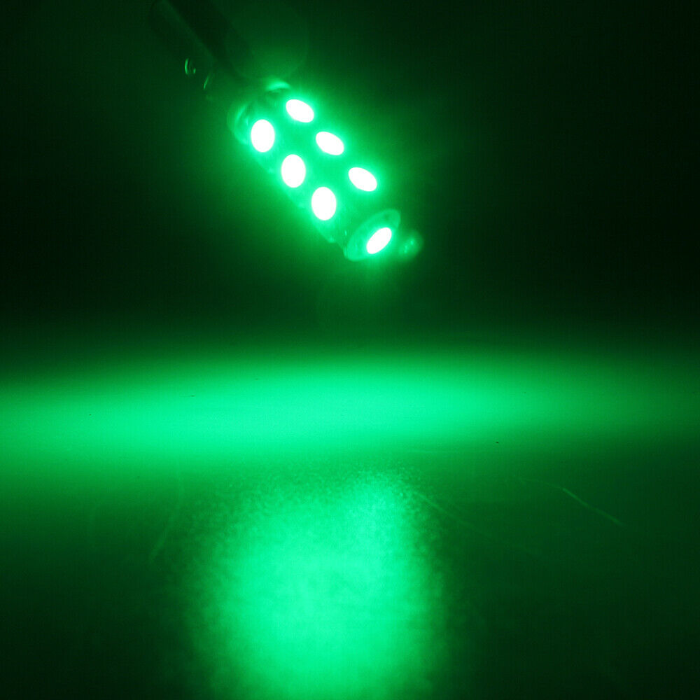 2 x 12v GREEN BA9S 13 SMD 5050 360 DEGREE LIGHT 160LM 38MM X 12MM BA9S LED