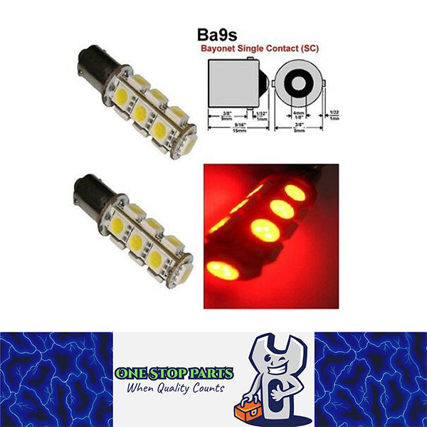 2 x 12v RED BA9S 13 SMD 5050 360 DEGREE LIGHT 160LM 38MM X 12MM BA9S LED