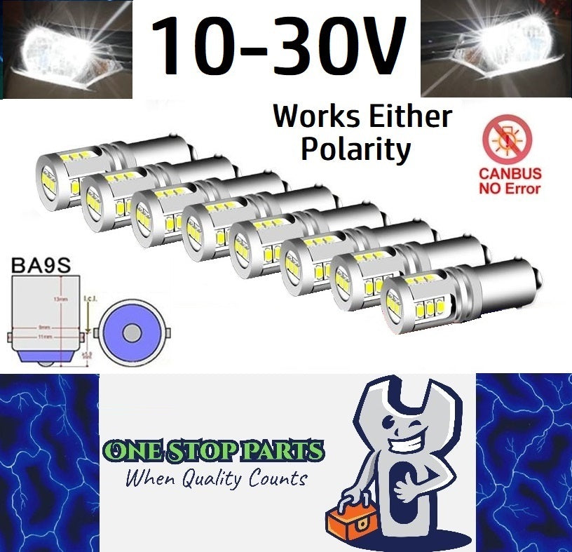 10 x Cool White BA9S 10-30v 15smd error free, Canbus non polarity White (10pcs)