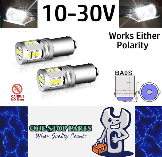 2 x Cool White BA9S 10-30v 15smd error free, Canbus non polarity White (2pcs)