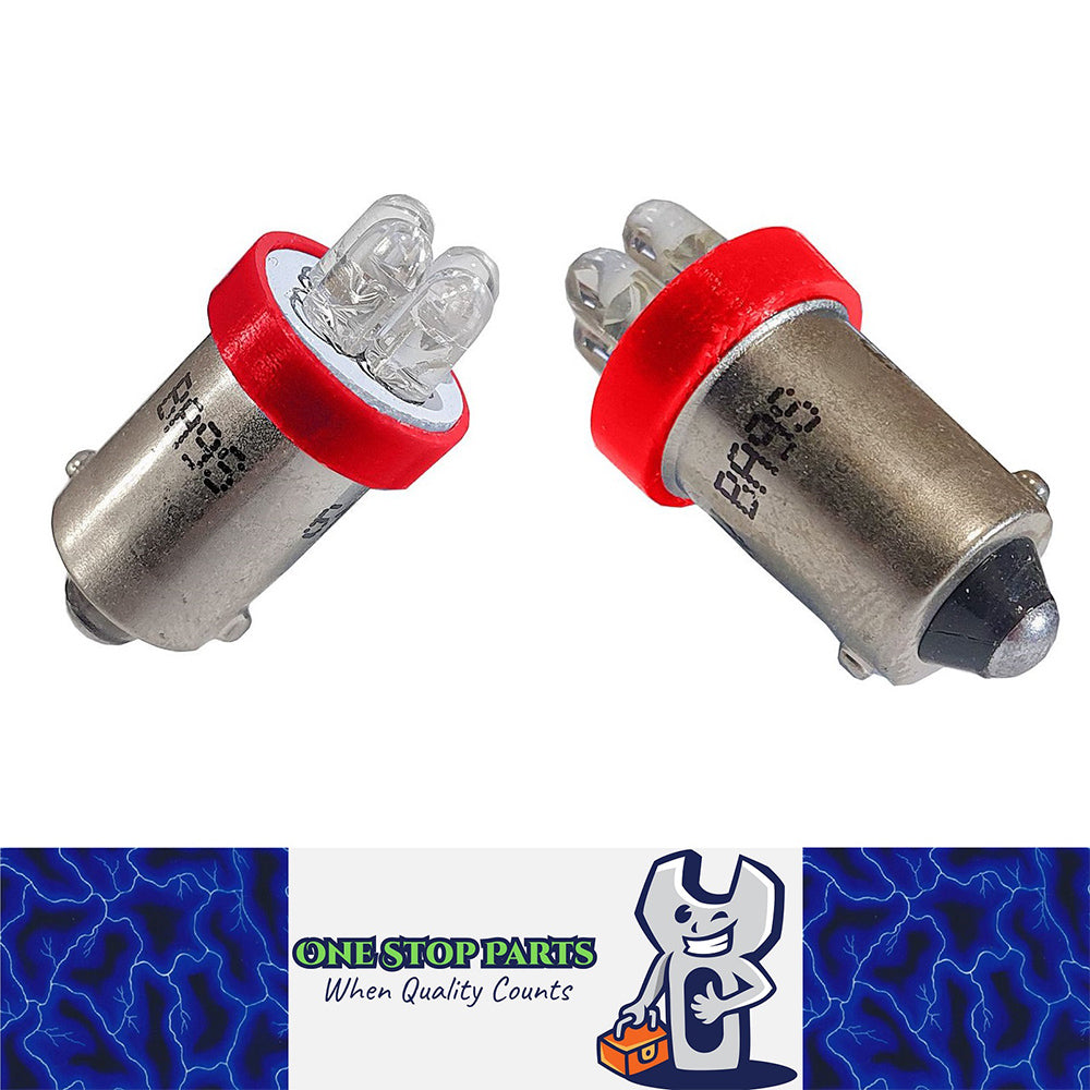 PAIR 12v BA9S LED RED BA9S 4 LED 40LM IDEAL FOR PARK LIGHT OR DASH