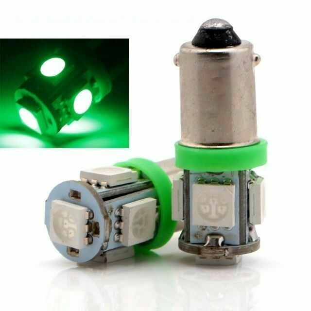 2 X GREEN 12v BA9S 5 SMD 360 DEGREE LIGHT 88LM CANBUS FOR PARKERS OR DASH