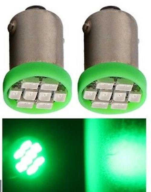 PAIR 12v GREEN BA9S 8 SMD LED 15 DEGREE LIGHT 60LM IDEAL FOR PARK LIGHT OR DASH