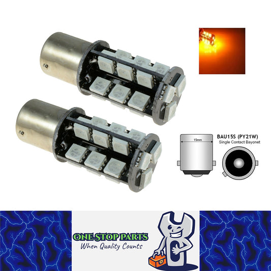 2 X BAU15S 12V 27 SMD CANBUS 400LM AMBER CARAVAN CAR BIKE BOAT LED GLOBE 2PC