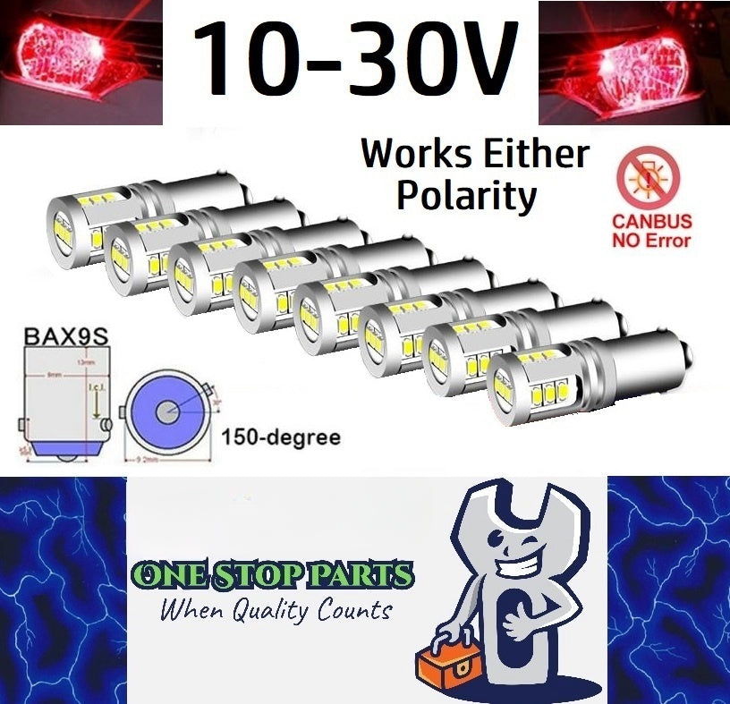 10 x Red BAX9S 10-30v 15smd error free, Canbus non polarity Red (10pcs)