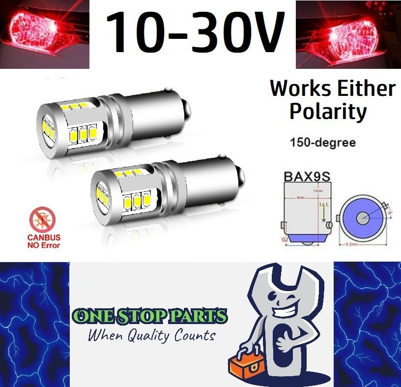 2 x Red BAX9S 10-30v 15smd error free, Canbus non polarity Red (2pcs)