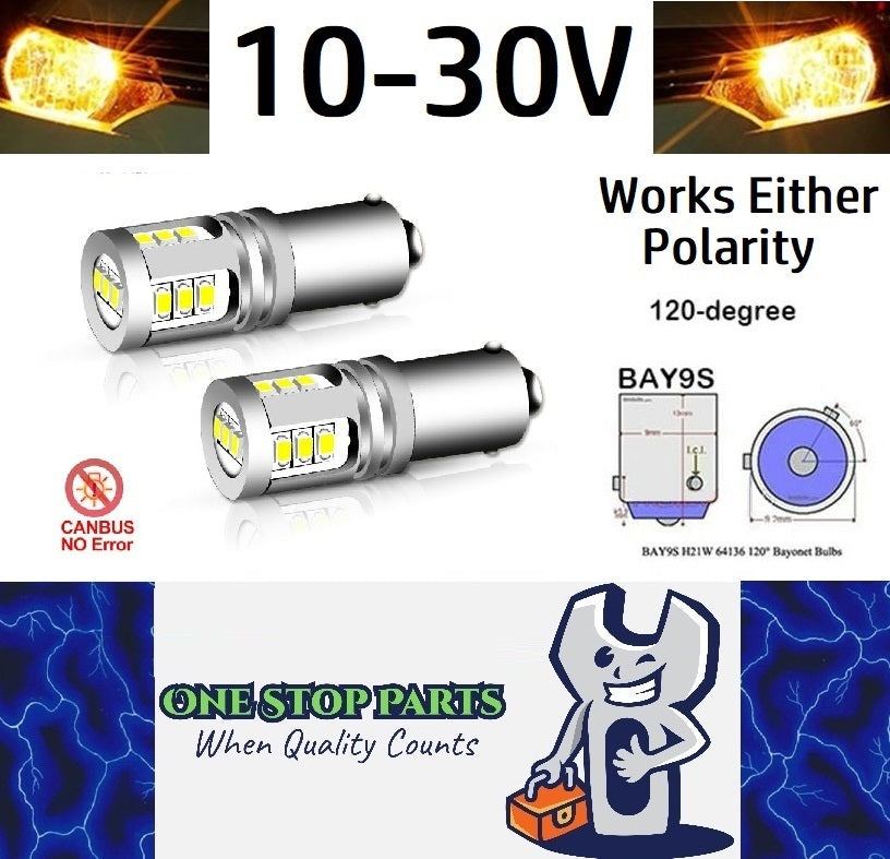 2 x Yellow BAY9S 10-30v 15smd error free, Canbus non polarity Yellow (2pcs)