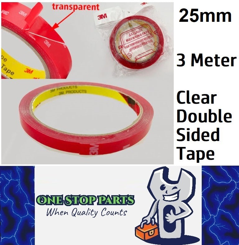 3M Clear Tape 25mm Double Sided Tape 3 Meter Roll x 0.8mm Thick Transparent (3m)