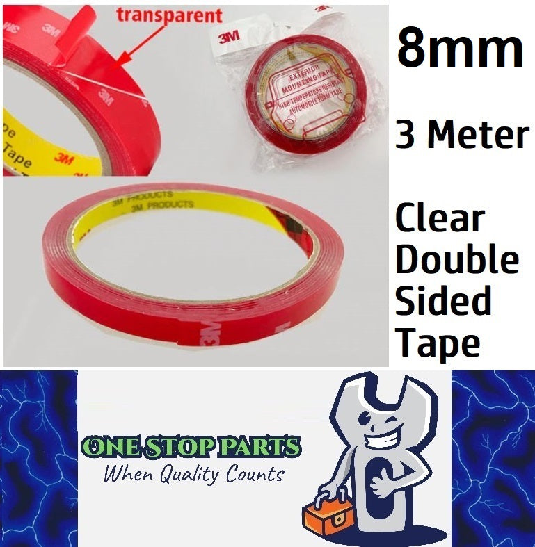 3M Clear Tape 8mm Double Sided Tape 3 Meter Roll x 0.8mm Thick Transparent (3m)