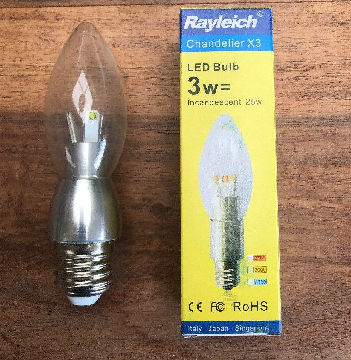 2 x E27 240v Chandelier Led Globe Cool White 6500k Globe 3w = 25w Incandescent
