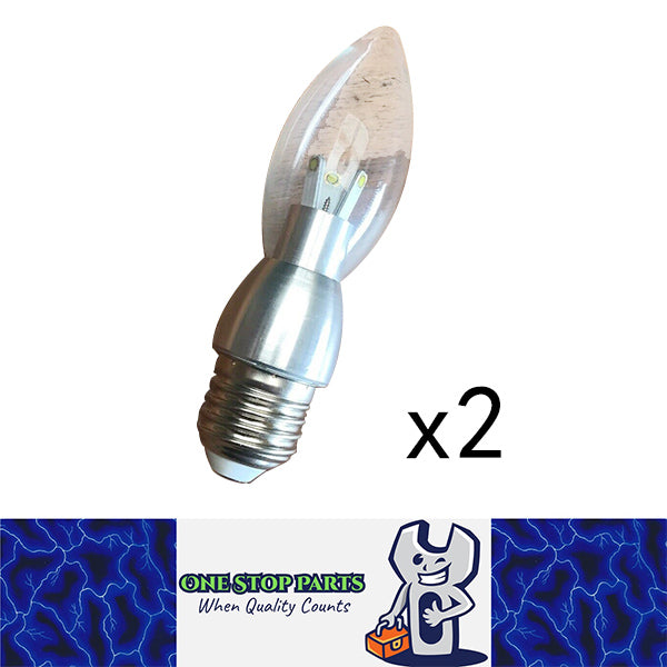 2 x E27 240v Chandelier Led Globe Cool White 6500k Globe 3w = 25w Incandescent