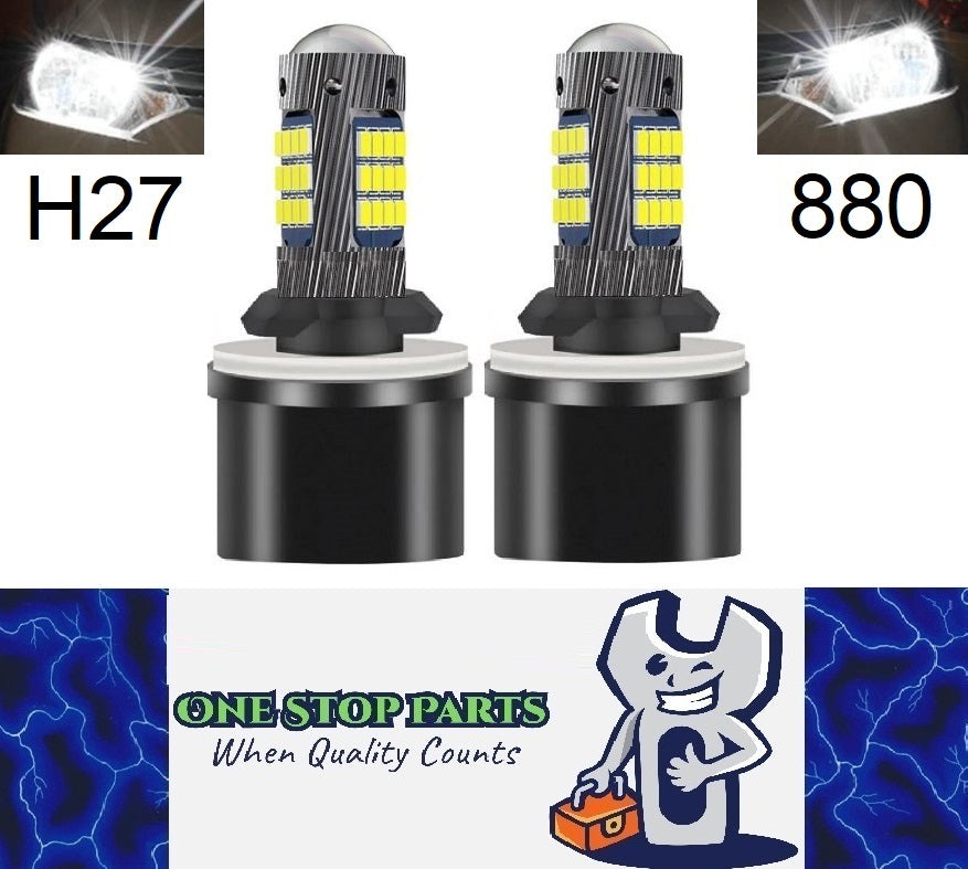 2 x H27 880 LED SMD Super Bright White Fog Light Globes 12v / 24v 10-30v (Pair)