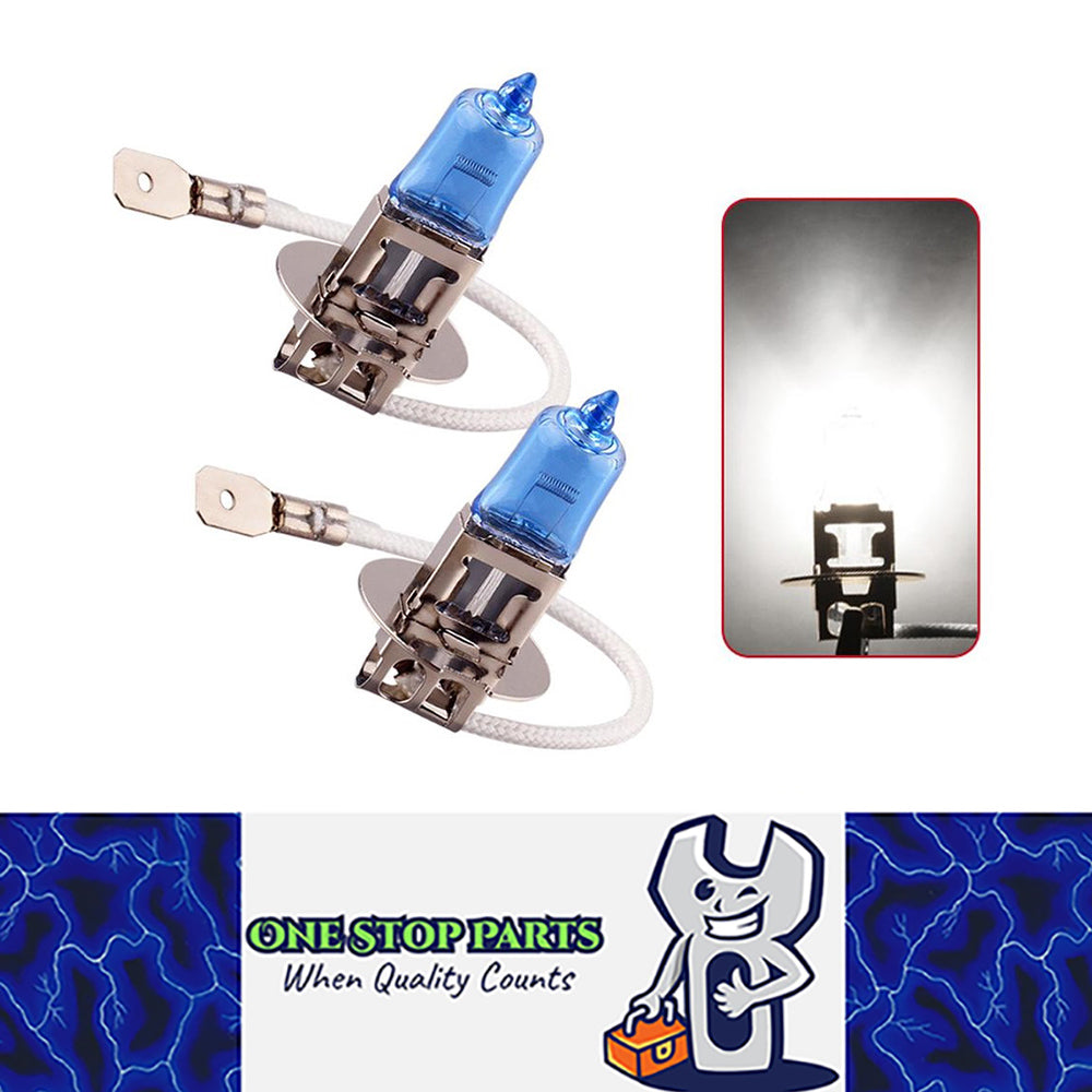 2 x Halogen 12v H3 55w Super White 5000k Globes Quality Australian Stock
