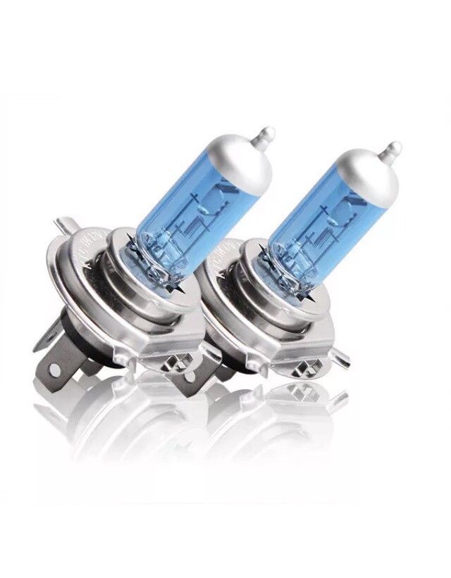 2 x Halogen 12v H4 90/100 White 5000k Globes Quality H4 Blue Coated 100/90 Pair