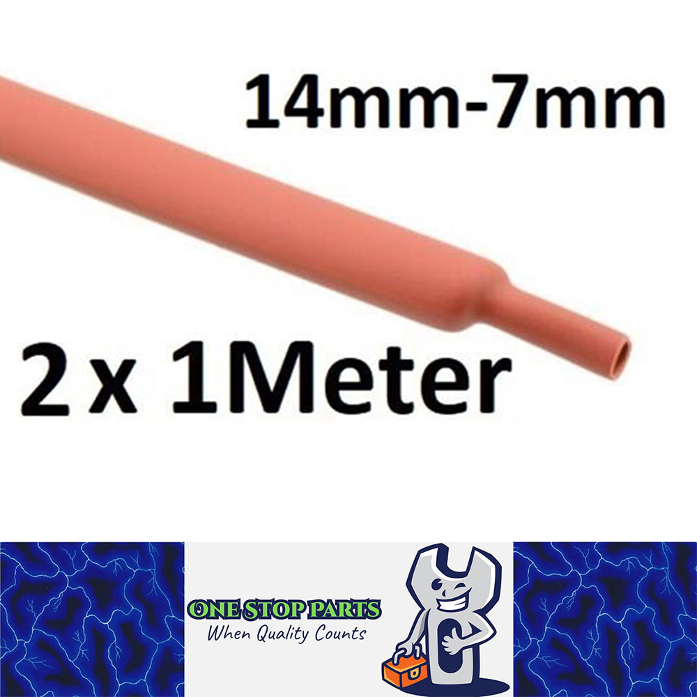 2 X 1 METER LENGTHS RED 14MM HEAT SHRINK 2:1 TO 7MM 2 METERS TOTAL RED