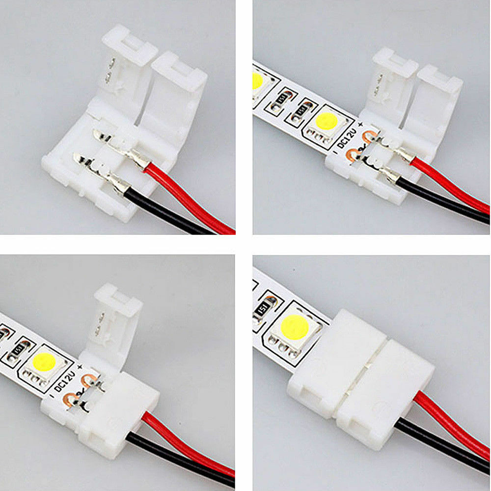 5 X LED STRIP CONNECTORS SMD 3528 2835 SINGLE END 2 WIRE 8MM PCB BOARD ADAPTER