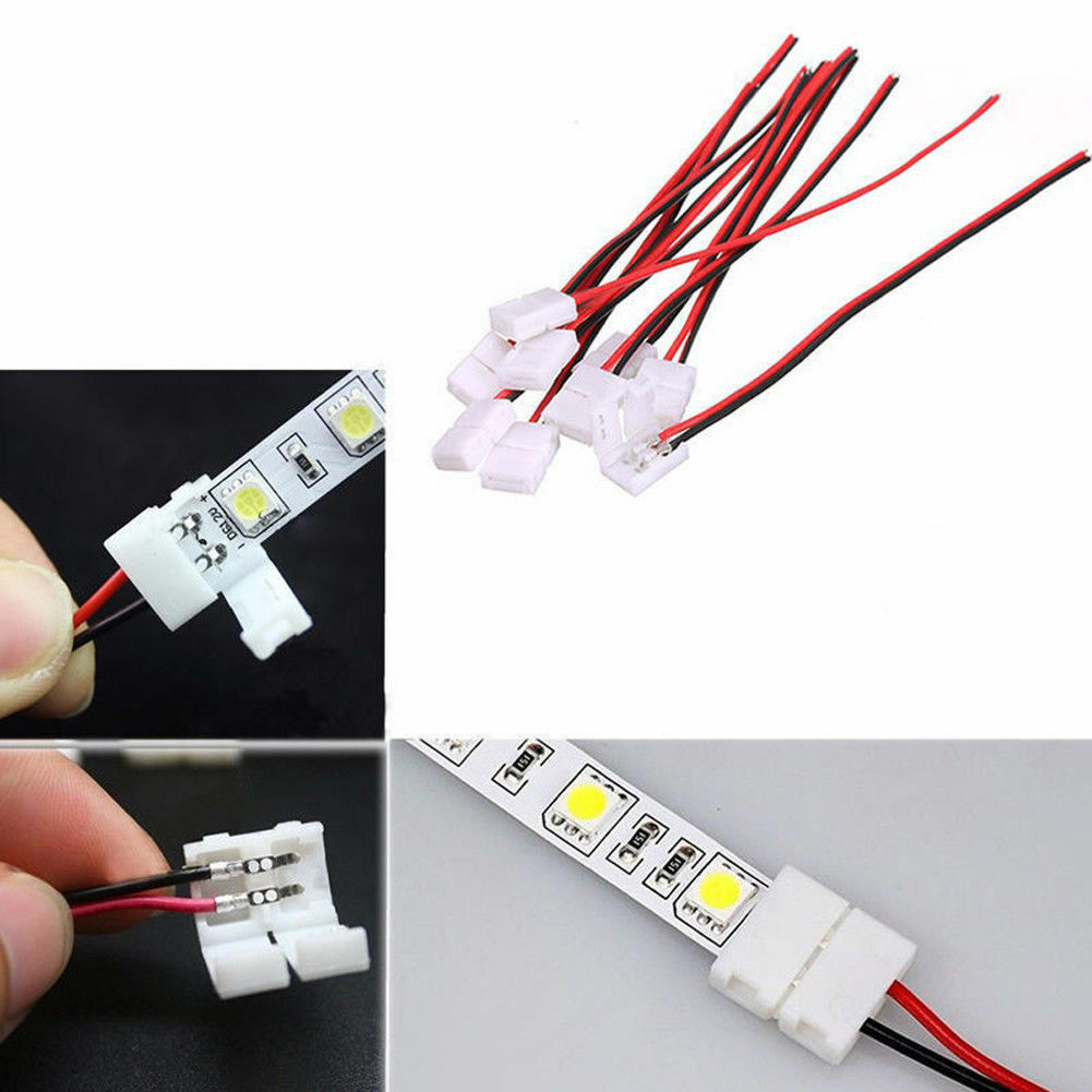 5 X LED STRIP CONNECTORS SMD 3528 2835 SINGLE END 2 WIRE 8MM PCB BOARD ADAPTER