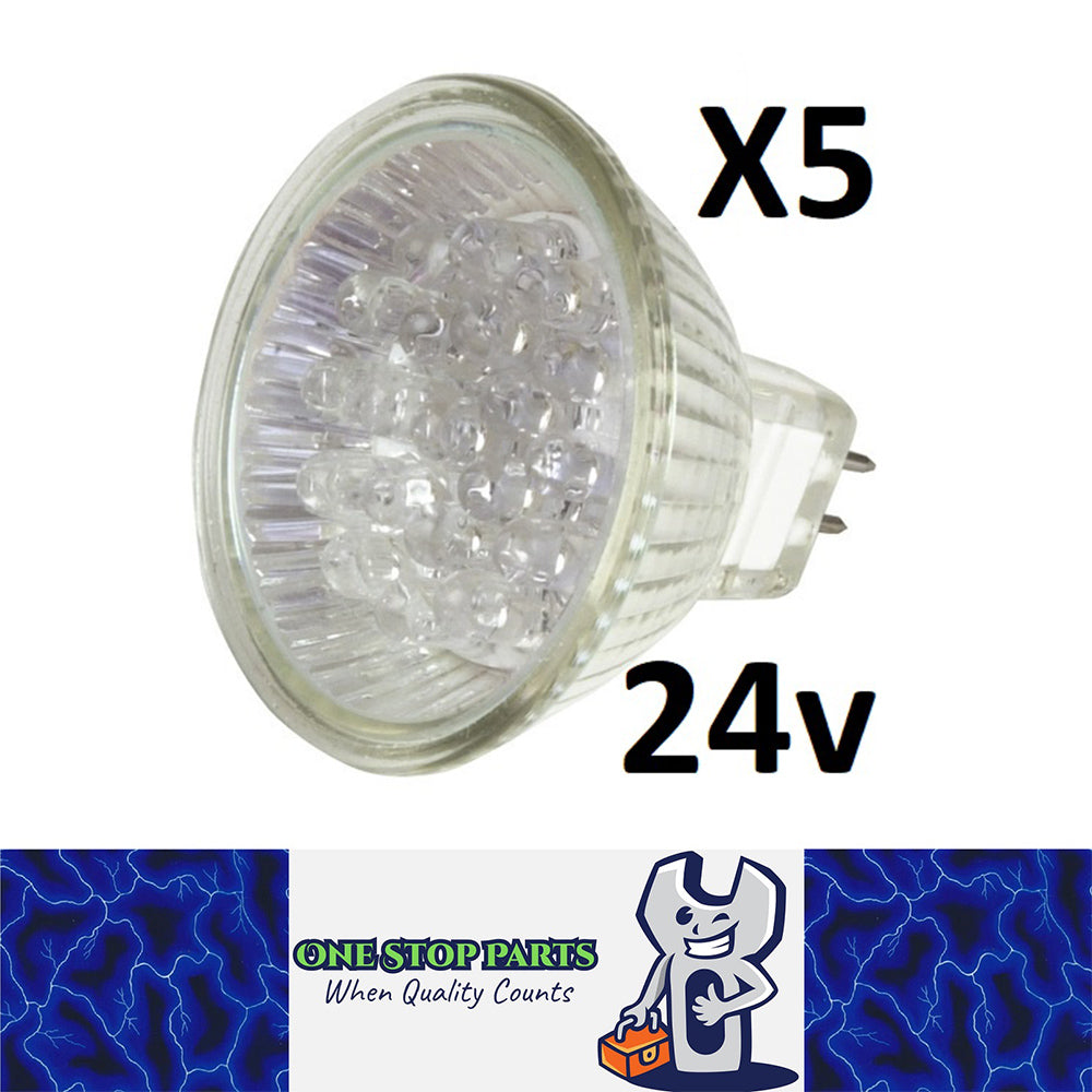5 x 24V DC 20 LED COOL WHITE MR16 50 DEGREE SPREAD OF LIGHT SUITS 24V DC POWER