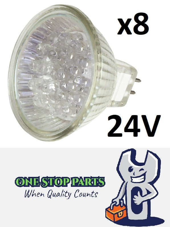 8 x 24V DC 20 LED COOL WHITE MR16 120 DEGREE SPREAD OF LIGHT SUITS 24V DC POWER