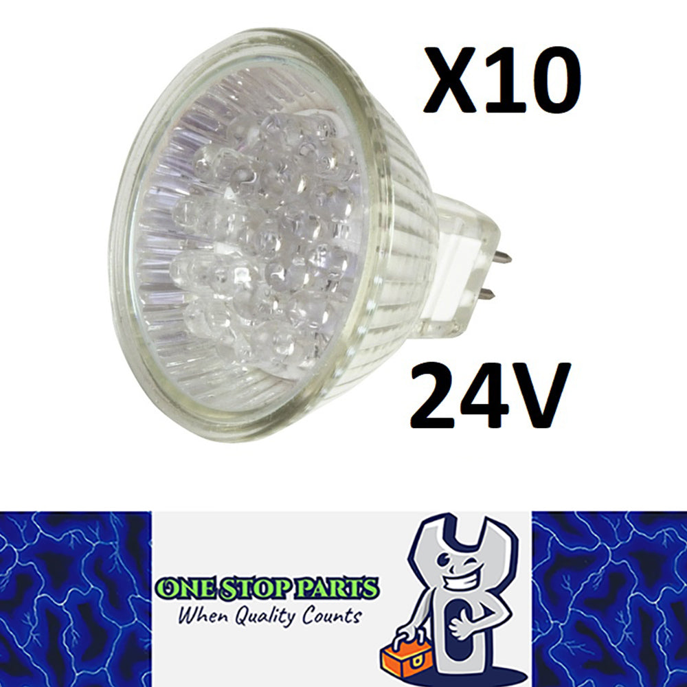 10 x 24V DC 20 LED COOL WHITE MR16 120 DEGREE SPREAD OF LIGHT SUITS 24V DC POWER