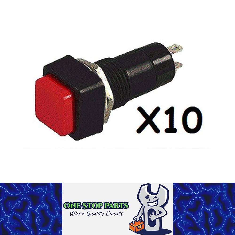 10 x RED PUSH BUTTON ON/OFF SWITCH 12V 3AMP SMALL WITH SQUARE HEAD